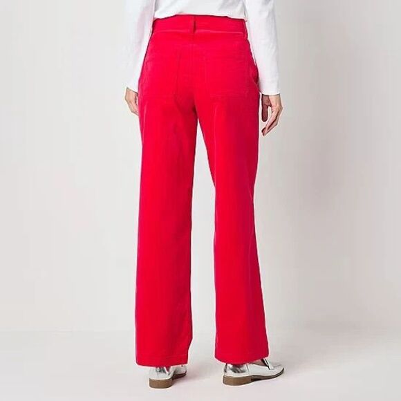 St Johns Bay Wide Leg Velvet Pants Womens 12 Red Comfort Waist Stretch NEW - Picture 2 of 12